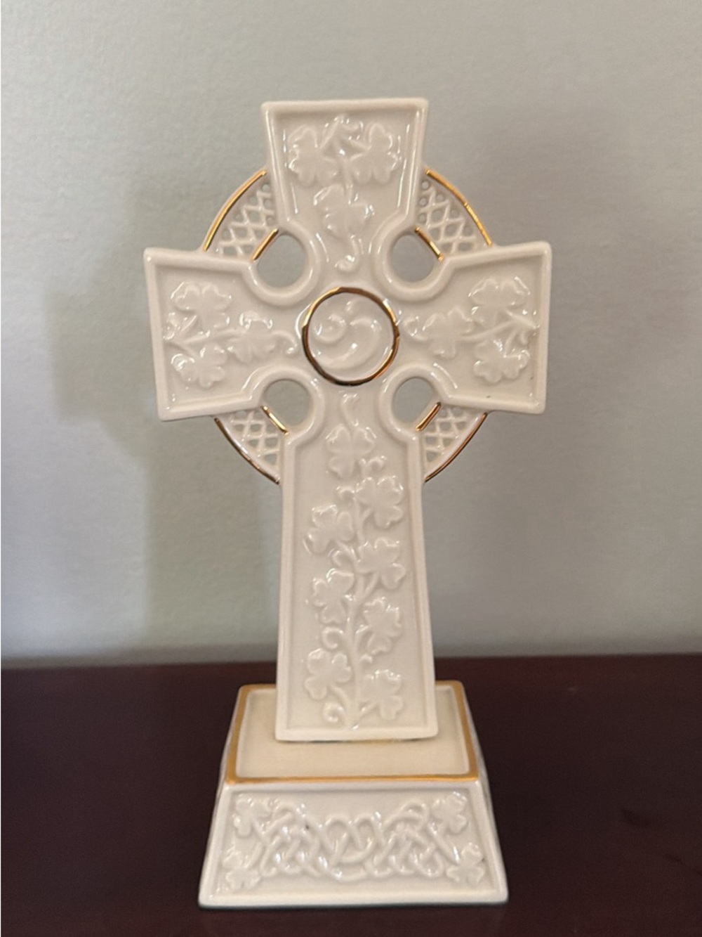 Lenox White Ceramic Celtic Cross with Gold Accents